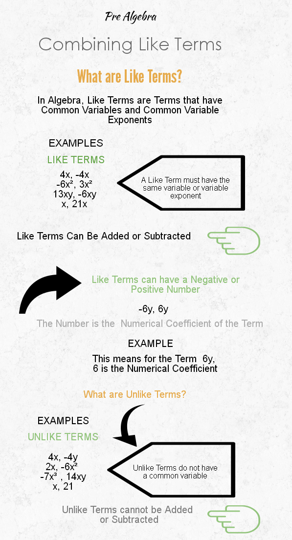 pre algebra combining like terms, algebra expressions, combine like terms