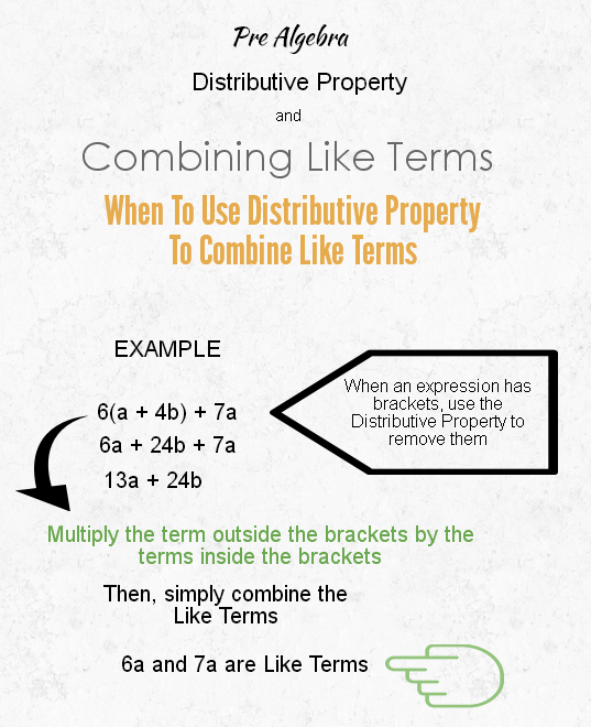 distributive and combining like terms, combine like terms